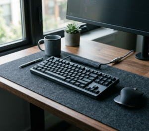 Extended Desk Mat for Developer Workflows: Full 2026 Guide
Desktop workstation with mechanical keyboard, monitor displaying code, coffee mug, and plant